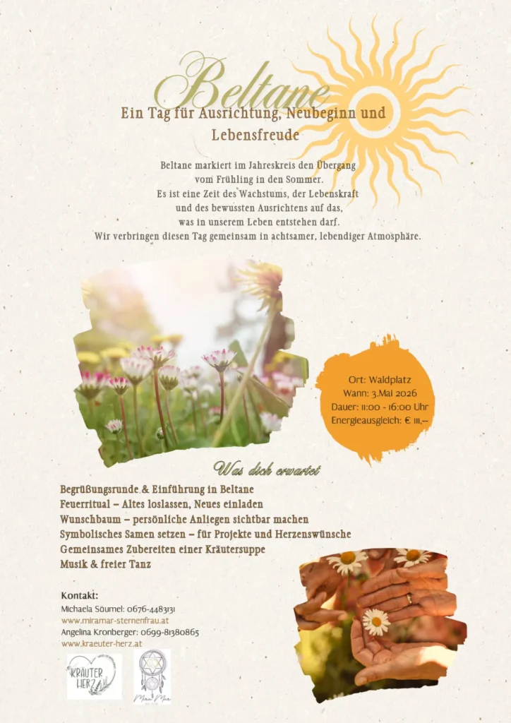 Beltane Plakat - Ausrichtung, Neubeginn, Lebensfreude - Miramar Sternenfrau - Michaela Säumel Achenkirch / Tirol